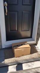 Package Delivery at Front Doorstep in Bright Sunlight