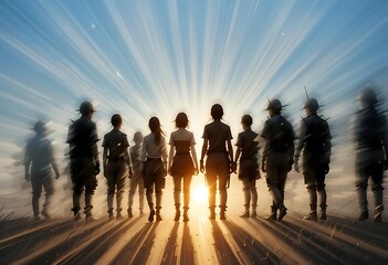 A glowing sunburst effect with clean, simple silhouettes 