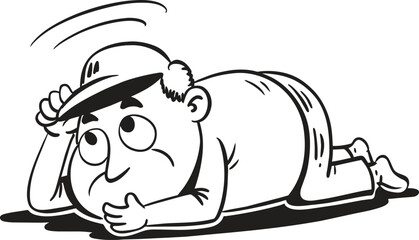 Realistic Doodle Illustration of Obese Lazy Man