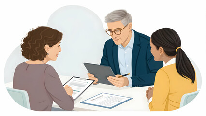 Fototapeta premium Healthcare Financial Advisor Negotiating with Suppliers Using Documents and Tablet on Plain Background for Strategic Cost Management