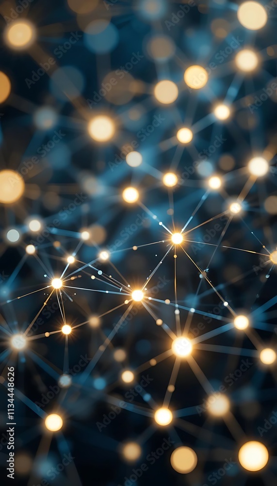 Poster A simple network of glowing lines and dots connecting abstract shapes 