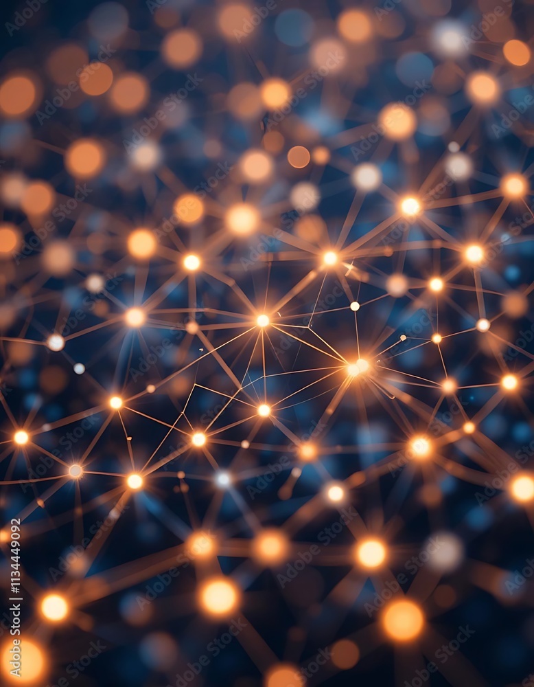Poster A simple network of glowing lines and dots connecting abstract shapes 