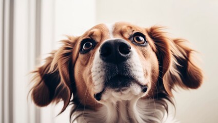 Fototapeta premium A close up of a dog looking up at the camera