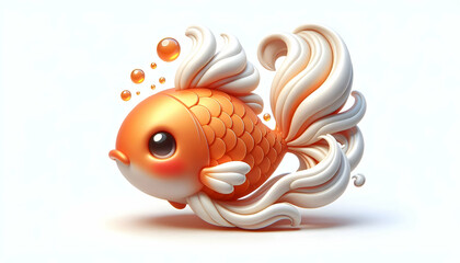 Fototapeta premium 3D Vector image of a Chinese goldfish (koi) swimming isolated on white background. concept as An elegant vector illustration of a Chinese goldfish (koi) gracefully swimming symbolizing abundance and p