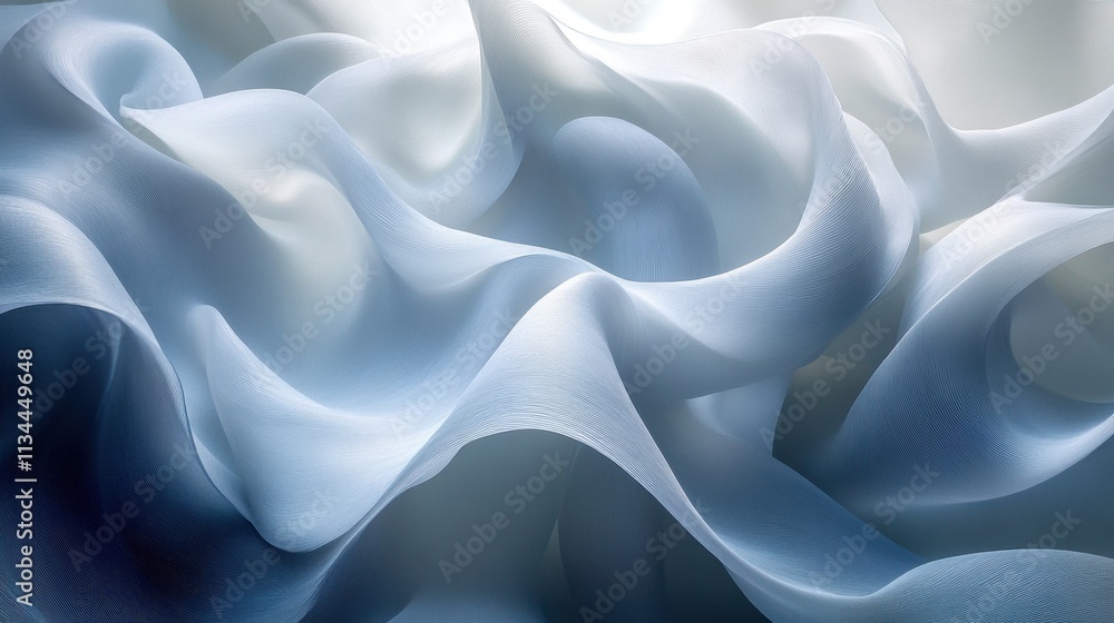 Poster waves of soft fabric create a serene and calming atmosphere in a tranquil setting with gentle light