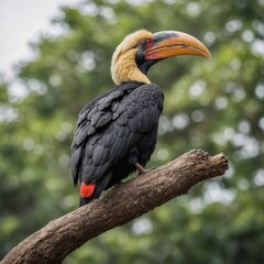 Obraz premium A hornbill resting on one leg, appearing balanced and serene, isolated on white.