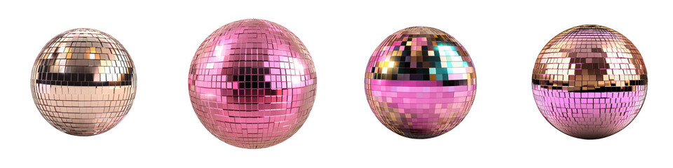 Set of Reflective Mirrored Disco Balls in Various Colors Casting Shimmering Lights for Lively Party Events and Festive