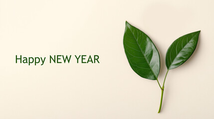  Nature-Inspired Happy 2025 Design Featuring Green Leaf in Clean Text on Off-White Background