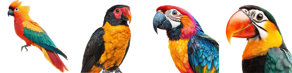 Obraz premium Breathtaking close up photography of exotic tropical parrot birds with vibrant colorful feathers beaks and eyes perched in their natural lush forest or jungle habitat