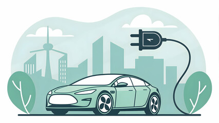 Electric Car Icon with Charging Plug - Electric Vehicle Technology Concept Stock Photo