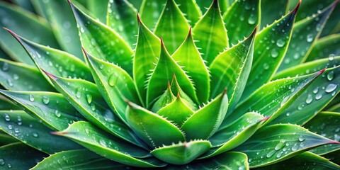 Fototapeta premium Close-up of a vibrant green agave plant with water droplets on its leaves, agave, plant, close-up, vibrant, green