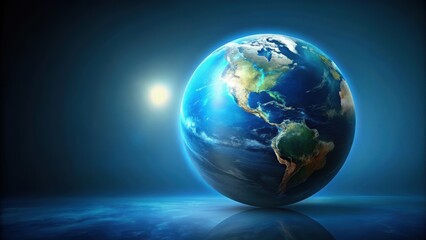 Fototapeta premium Earth in shades of blue against a dark background, planet, globe, space, universe, astronomy, celestial, dark blue, sapphire