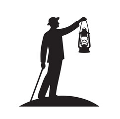 Man holding lantern silhouette vector illustration