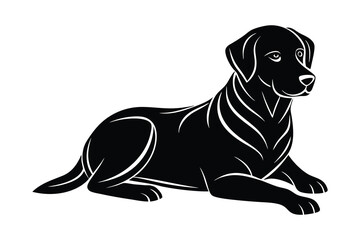 Obraz premium Minimalist silhouette of a black Labrador in a calm, lying down, sleeping, and resting pose.