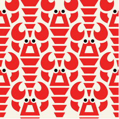 Seamless pattern with lobster. Marine texture with lobster, seaweed. Perfectly look on fabric, wrapping, textile.