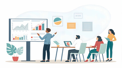 Corporate Team Strategizing with Charts in Plain Office Copy Space for Data-Driven Collaboration and Strategic Planning