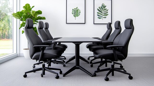 This professional environment features a stylish boardroom with a glossy wooden table and cozy office chairs, all set against a city backdrop.