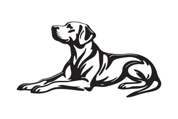 Obraz premium Minimalist silhouette of a black Labrador in a calm, lying down, sleeping, and resting pose.