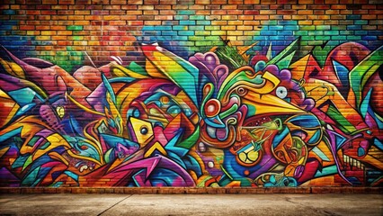 Colorful graffiti art covering a brick wall , urban, street art, spray paint, mural, vibrant, artistic