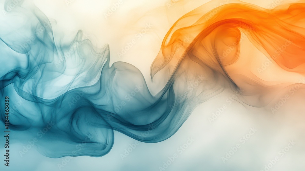 Poster flowing waves of blue and orange create an ephemeral dance of color and emotion in an abstract compo