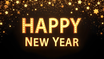 Happy New Year Celebration with Golden Stars. Concept of New Year's Eve and New Beginnings.