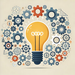 Flat Gears Cogs Light Bulb Shape Soft Glow Innovative Ideas Industrial Engineering Vector Illustration