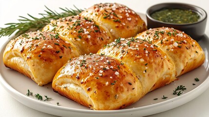 Soft Pretzel Dipped in Golden Butter and Sprinkled with Coarse Salt  Savory Snack or Dessert on White Background with Copy Space