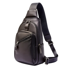 Black Leather Sling Backpack isolated on white background as transparent. PNG. AI GENERATED