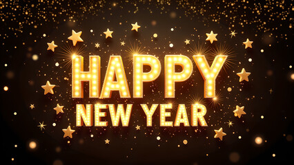 Happy New Year Celebration with Golden Stars and Glitter. Concept of New Year's Eve and Festivities.