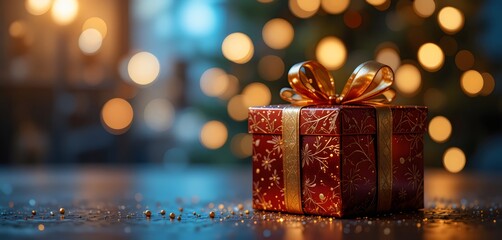 Christmas Present - Open Gift Box With Shiny And Defocused Light And Abstract Bokeh