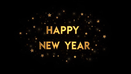 Fototapeta premium Happy New Year golden text with shiny stars. Concept of celebration, new beginning, and holiday.