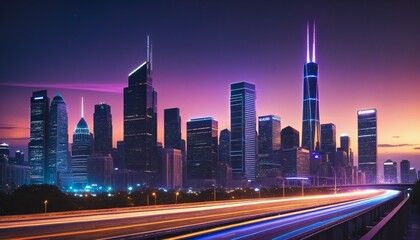 Fototapeta premium Urban Lights: A Bright Evening in the City