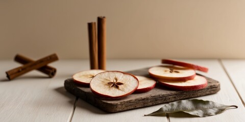 Dried Apple Slices with Cinnamon Sticks and Bay Leaf
