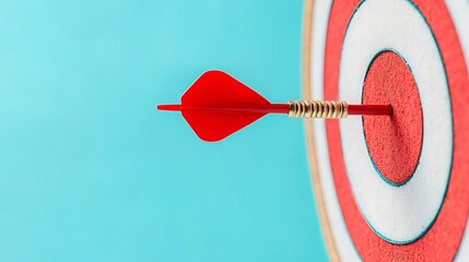 A Red Dart Sticking Perfectly in the Center of a Target Against a Bright Background