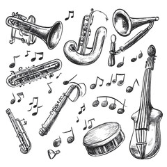 Obraz premium Orchestral Instruments Sketch: A Symphony of Music