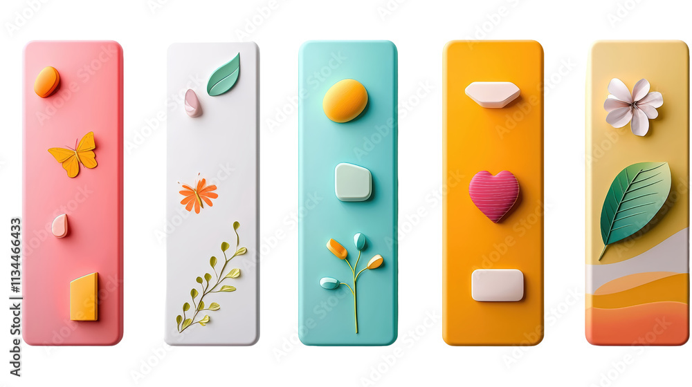 Poster a collection of colorful bookmarks placed on a seamless transparent background with vibrant designs