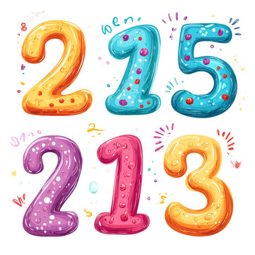 Colorful Cartoon Numbers 2115 and 2113,  Celebration Design, Bright, Fun, Festive, Birthday, Anniversary, Party, Graphic, Illustration