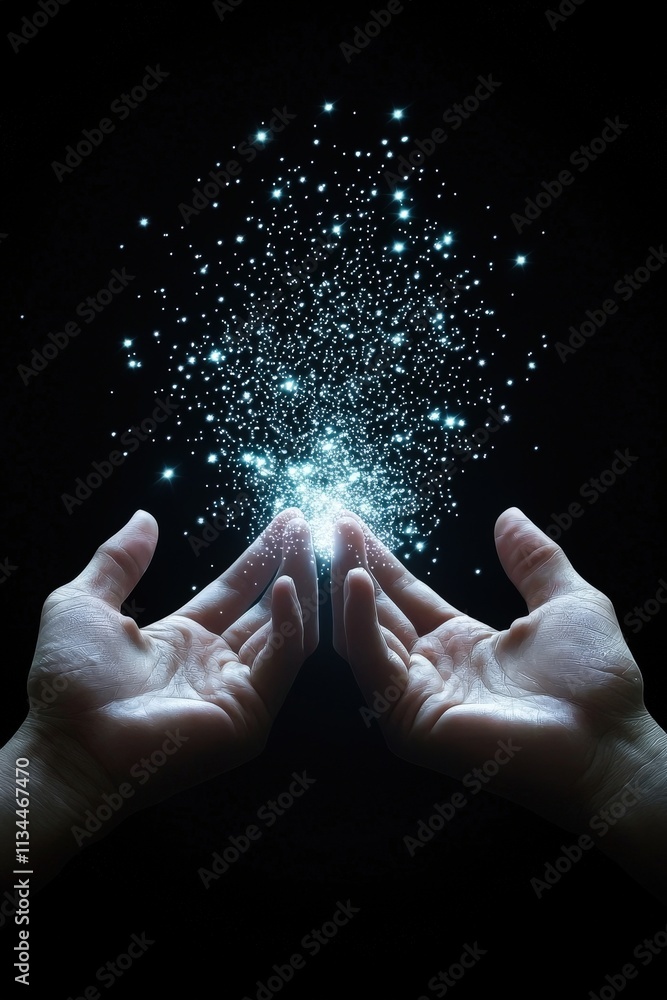 Poster Hands typing a password into glowing secure interface field