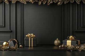 3d podium present background with present and place for text 