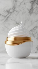 White Cream Jar with Gold Accents on Marble