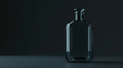 Classic glass bottle mock-up, showcasing the transparency, minimal shadows, on a dark background for contrast