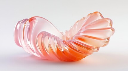 Abstract swirling glass sculpture in pink and orange.