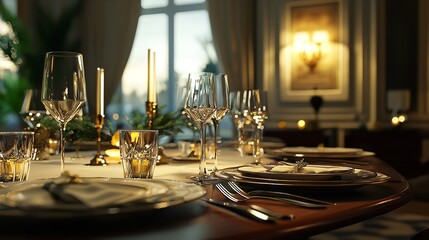 Table Set for Formal Dinner with Place Settings