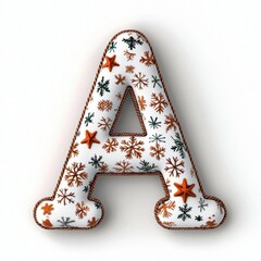 3D Christmas-themed letter "A" decorated with elegant copper Christmas patterns such as snowflakes, stars, and ornaments, featuring a metallic copper finish with intricate details and a glossy