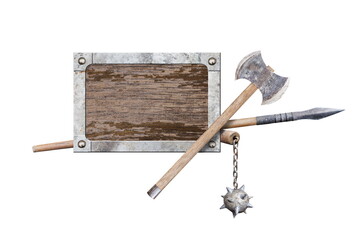 wooden texture frame and knights armour on white