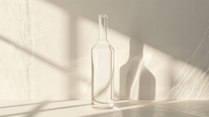 Clear bottle mock-up with clean lines, soft lighting accentuating the transparency, positioned on a light background, perfect for fresh product branding