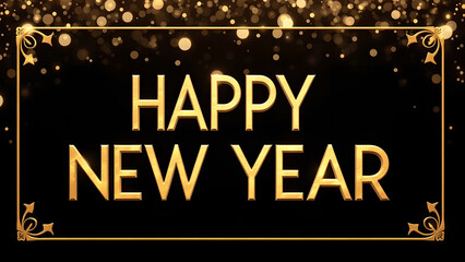 Happy New Year Greeting with Golden Glitter. Concept of Celebration and New Beginnings.