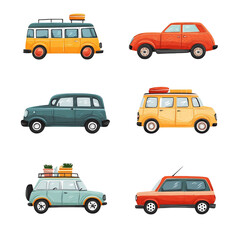 Naklejka premium Collection of Retro Cars and Vans for Summer Travel