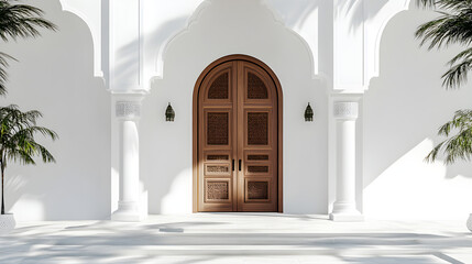 Fototapeta premium Minimalist villa entrance with a grand wooden door