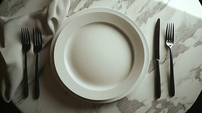 White Dinner Plate on a Marble Tabletop with Elegant Accents - Powered by Adobe